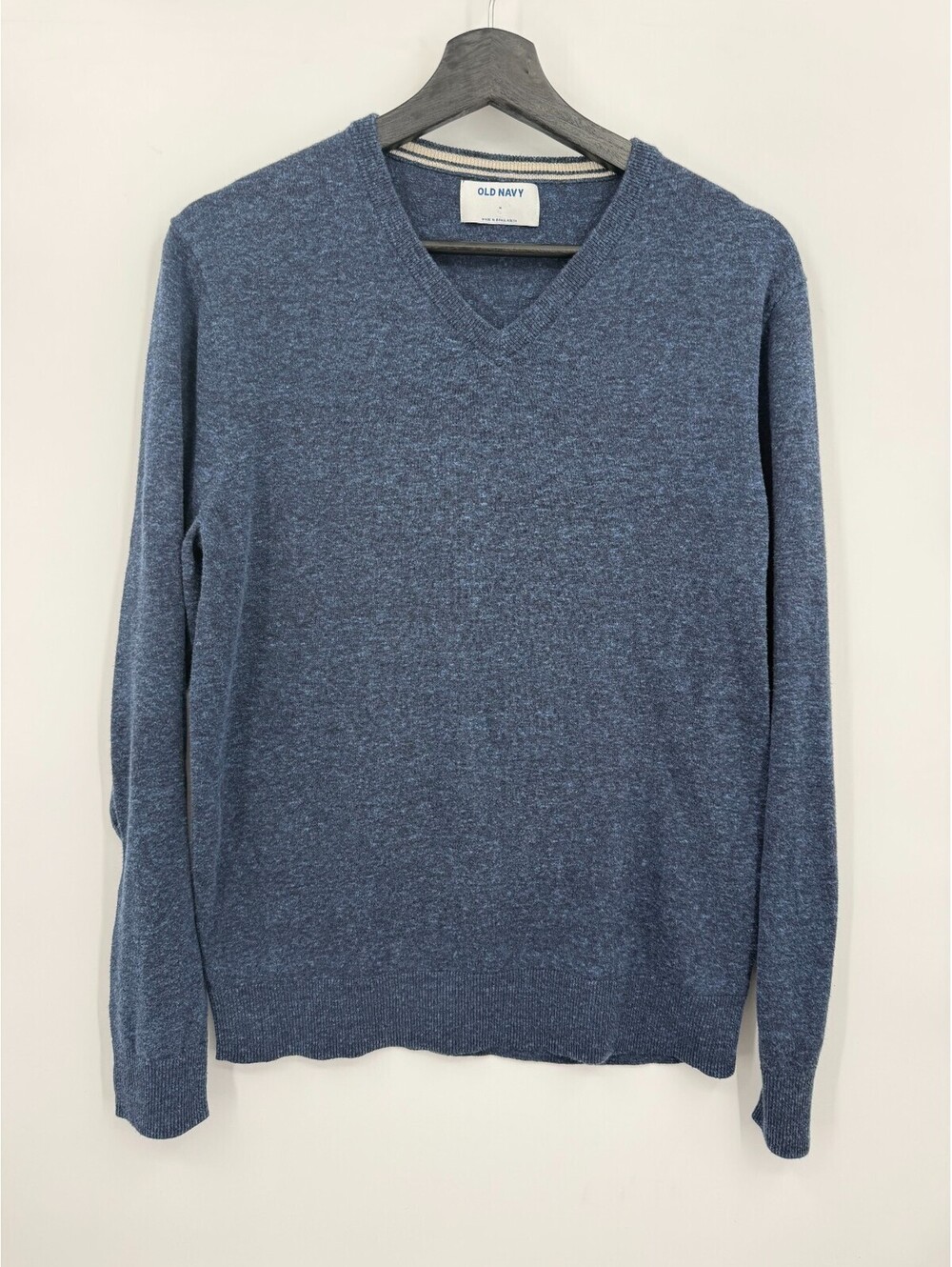 Old Navy Mens Sweater Blue Marl V-Neck Cotton Blend Knit Pullover Medium